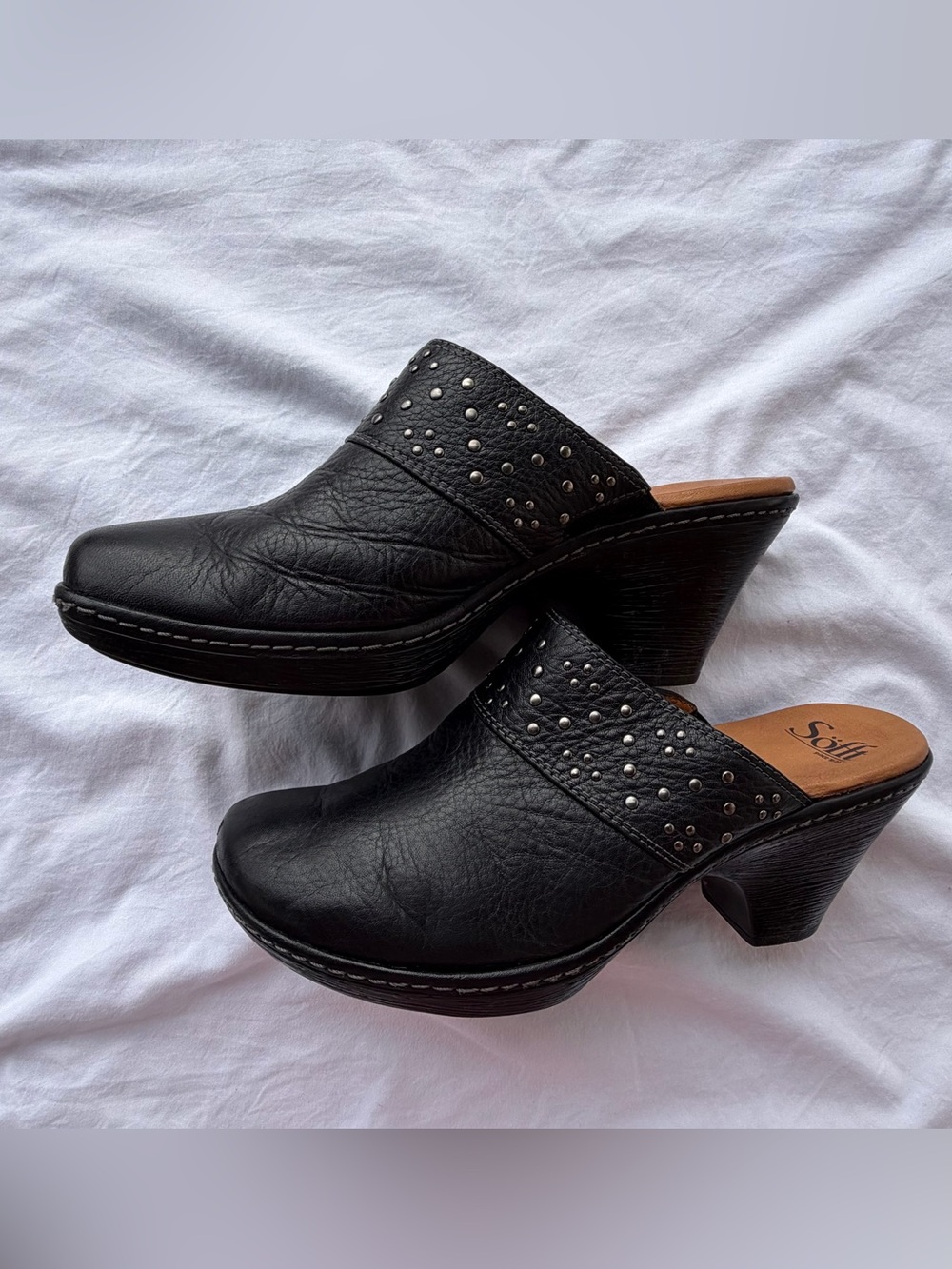 Sofft Black Soft Leather Studded Mule Clogs 9.5 Comfy Awesome Condition!